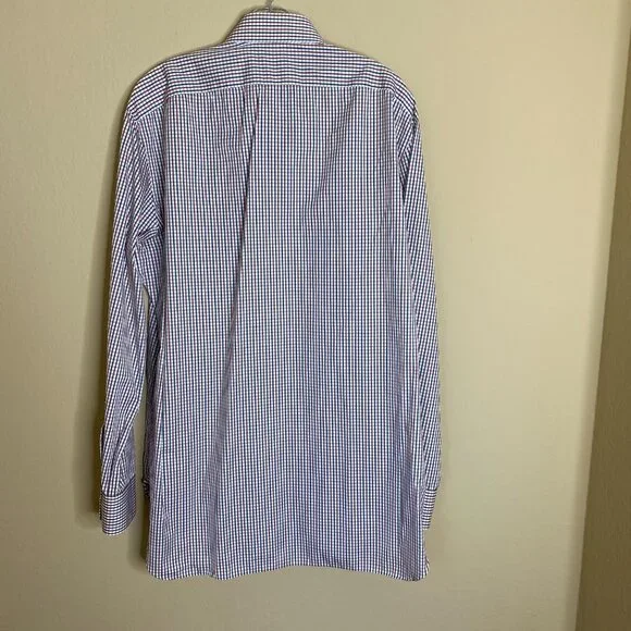 kiton red, white & blue check dress shirt